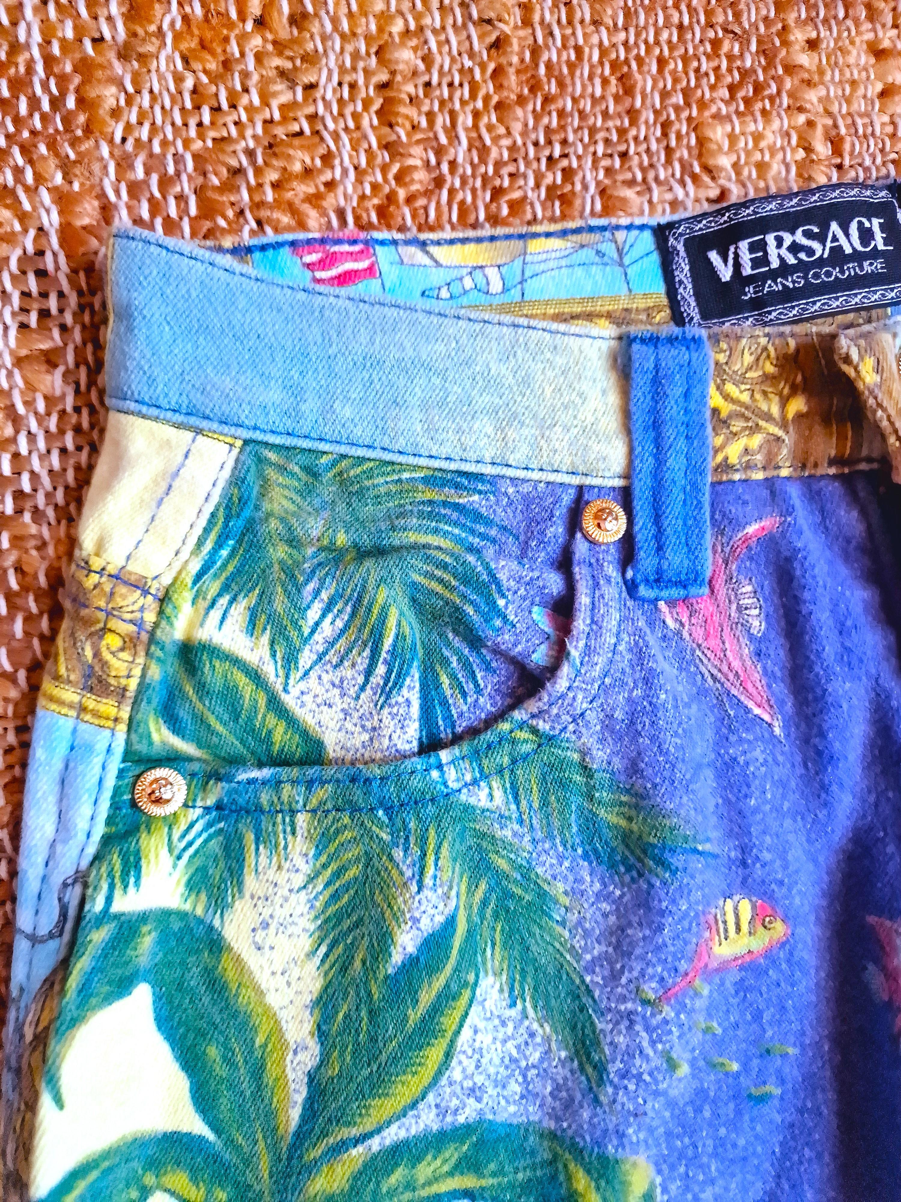 Women's Gianni Versace Fish Ship Sailor Marine Blue Vintage 90s Small Medium Pants