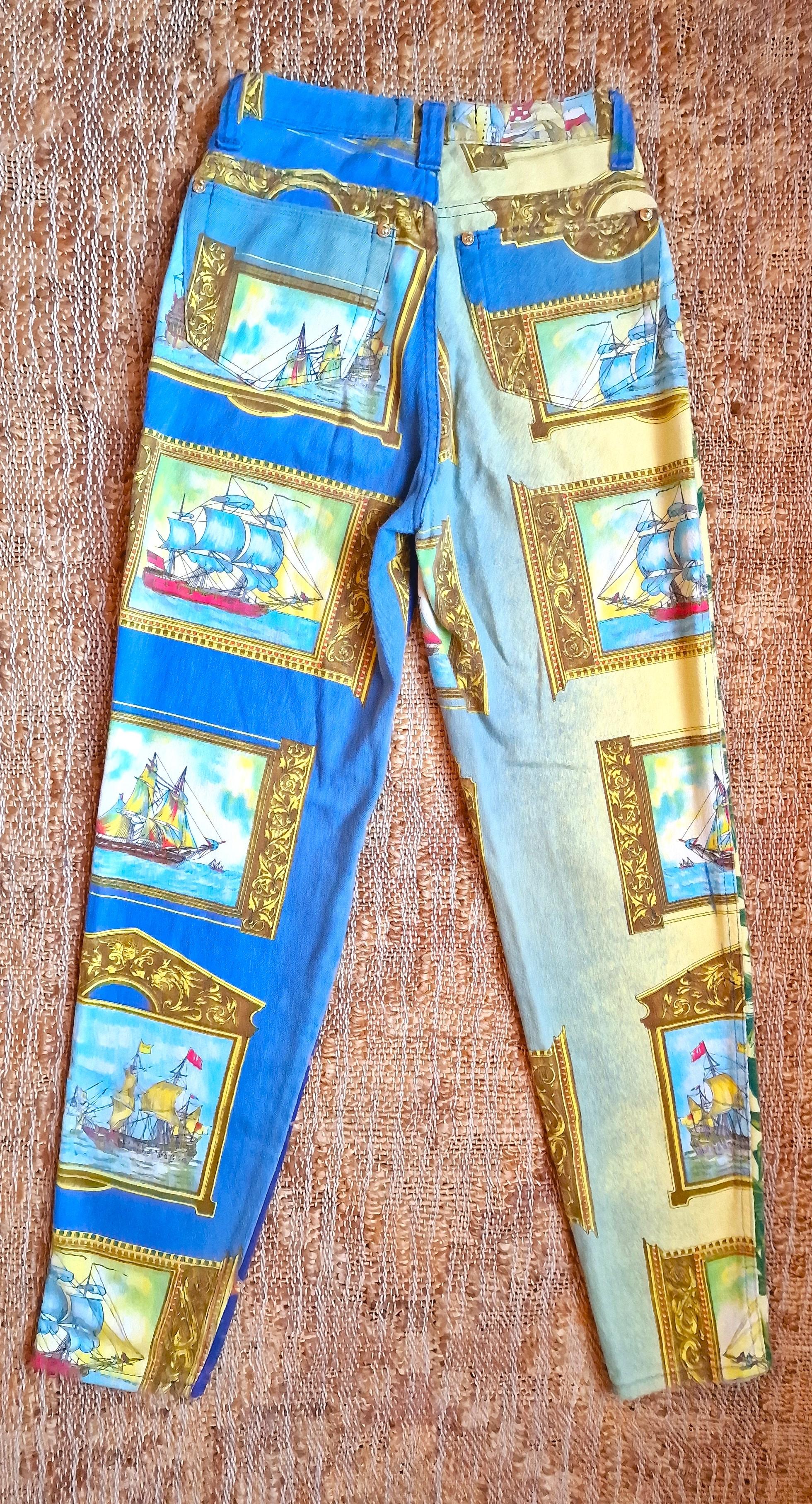Gianni Versace Fish Ship Sailor Marine Blue Vintage 90s Small Medium Pants 3