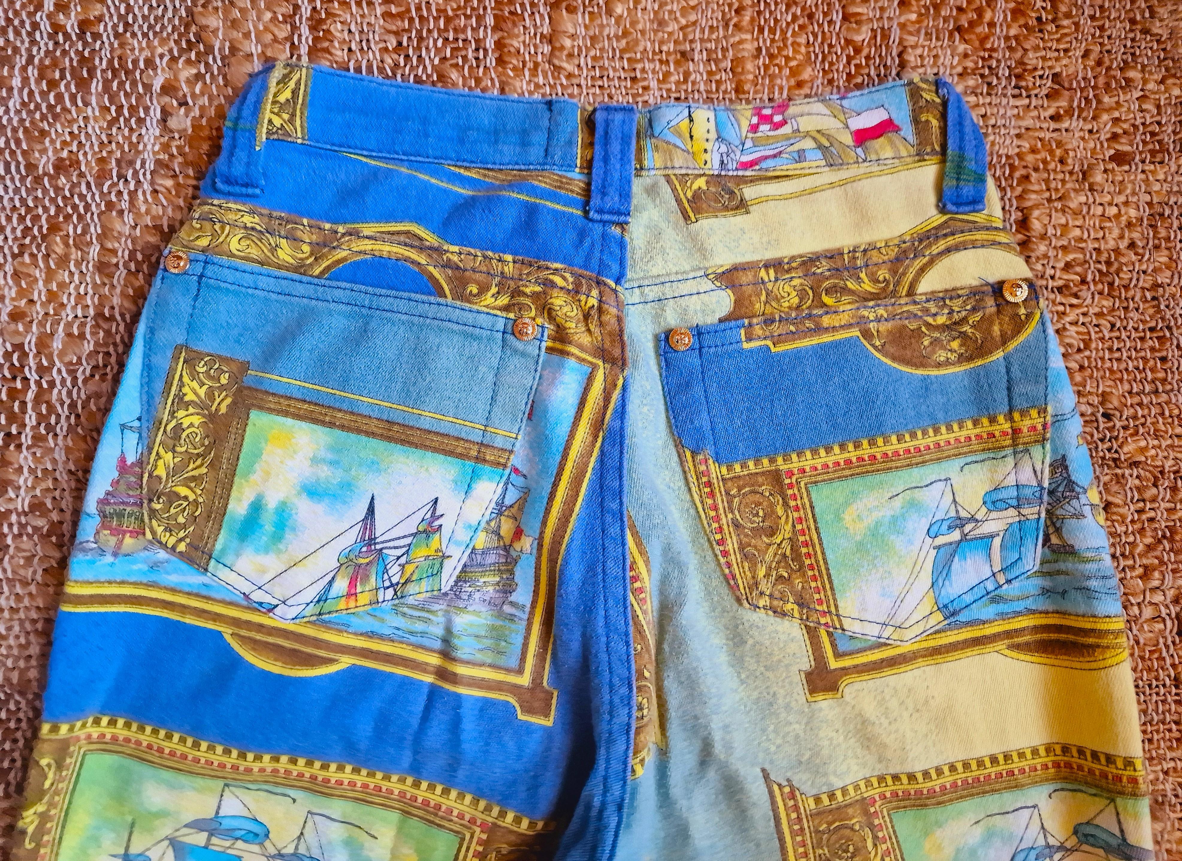 Gianni Versace Fish Ship Sailor Marine Blue Vintage 90s Small Medium Pants 4