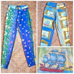 Gianni Versace Fish Ship Sailor Marine Blue Vintage 90s Small Medium Pants