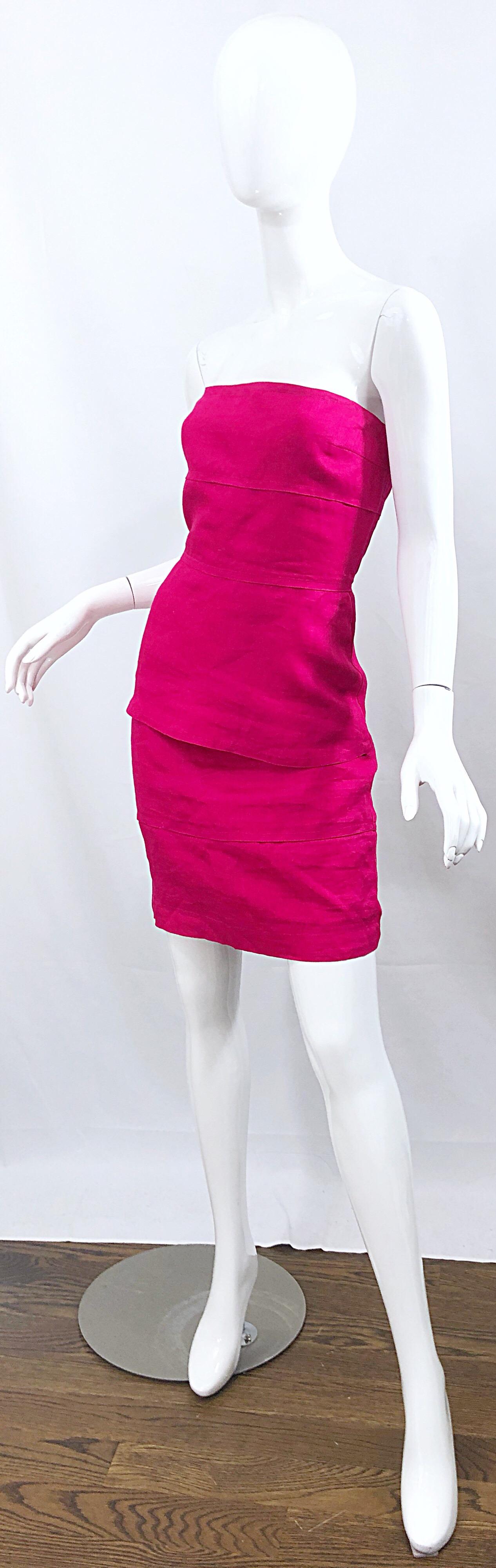Gianni Versace for Genny 1980s Size 8 / 10 Hot Pink Linen Dress and Jacket Set For Sale 3