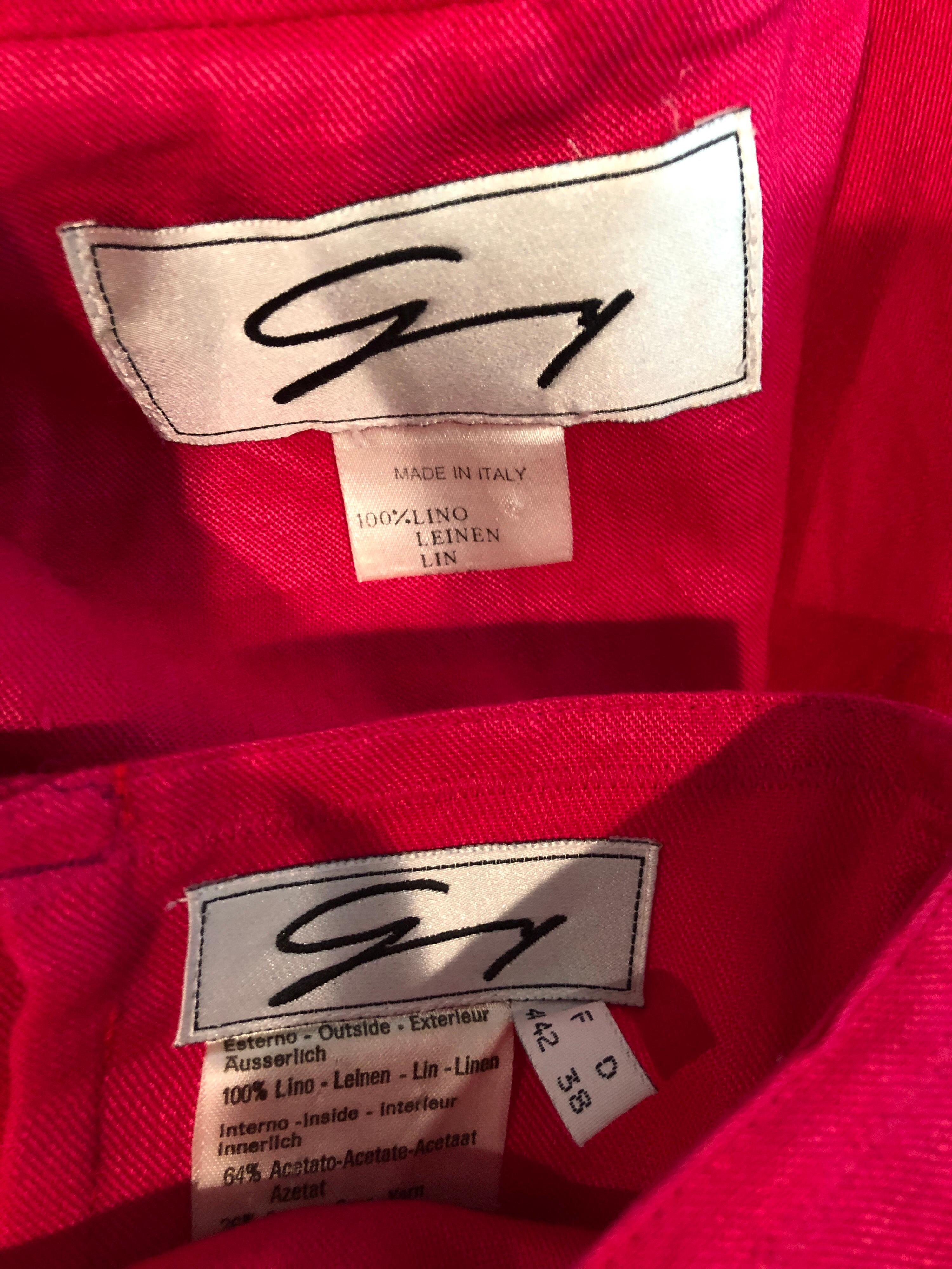 Gianni Versace for Genny 1980s Size 8 / 10 Hot Pink Linen Dress and Jacket Set For Sale 5