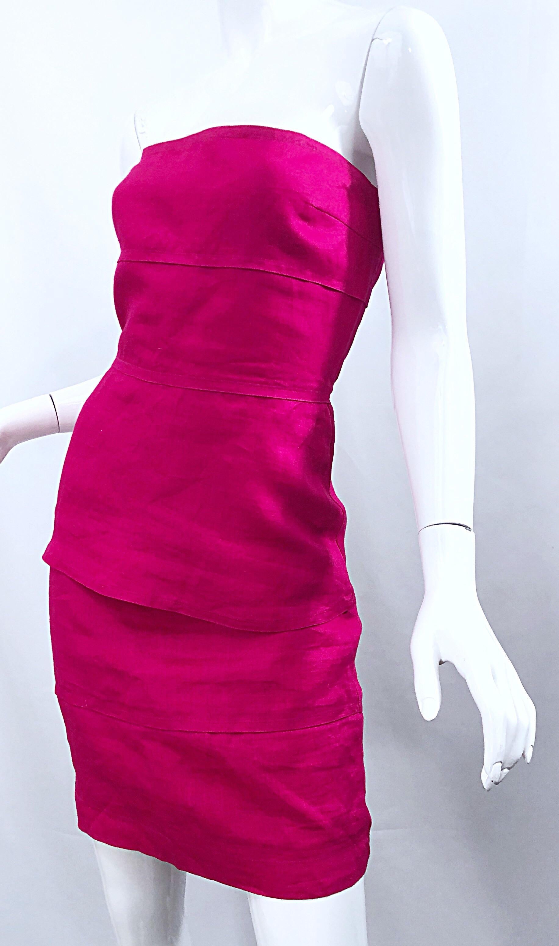 Gianni Versace für Genny 1990er Jahre Größe 8 / 10 Hot Pink Leinenkleid und Jacke Set im Angebot 2