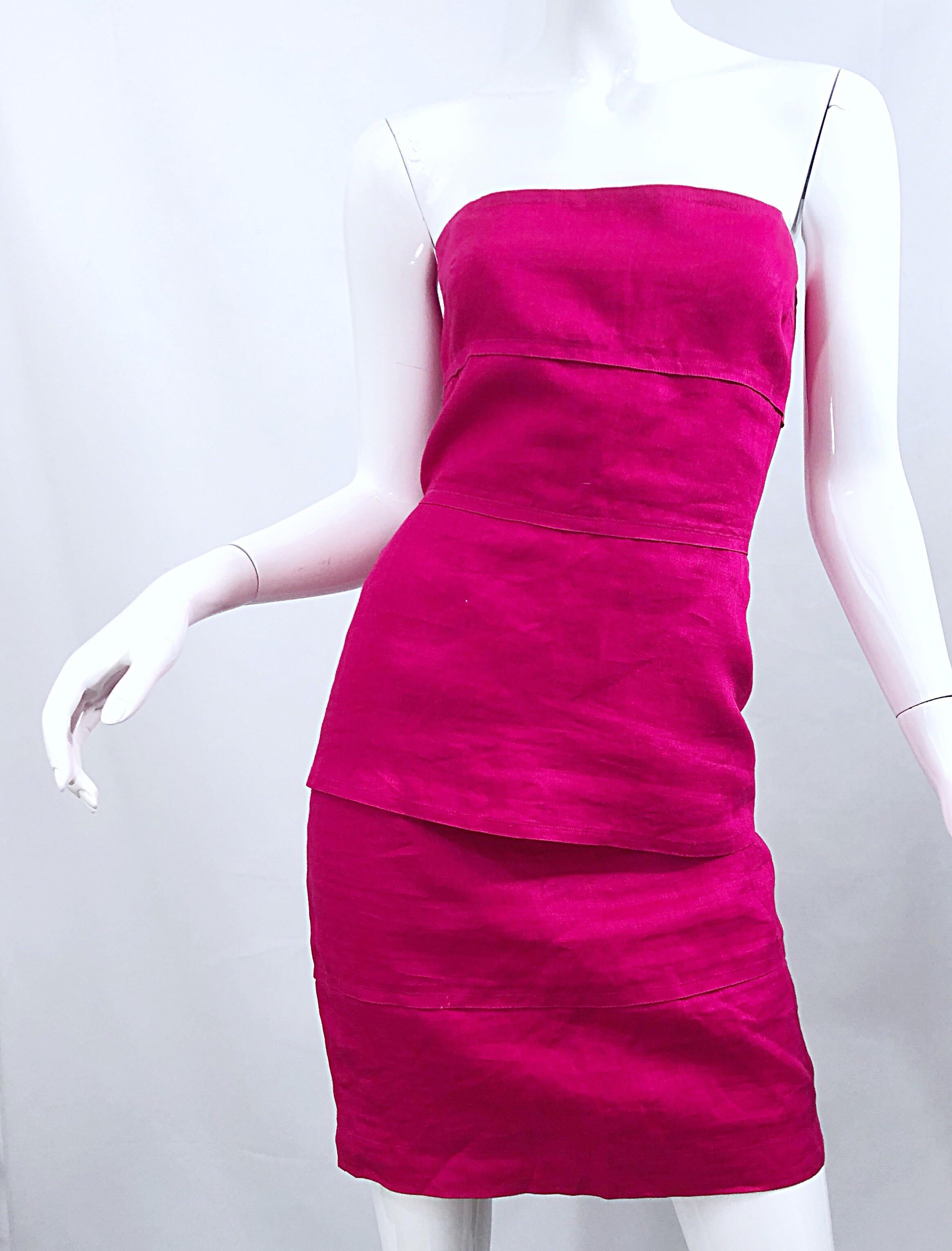 Gianni Versace for Genny 1980s Size 8 / 10 Hot Pink Linen Dress and Jacket Set For Sale 1