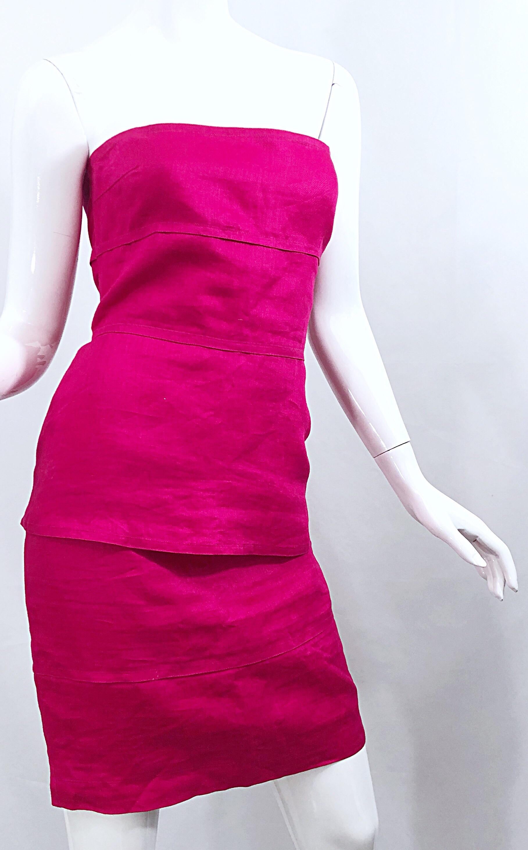 Gianni Versace for Genny 1980s Size 8 / 10 Hot Pink Linen Dress and Jacket Set For Sale 2