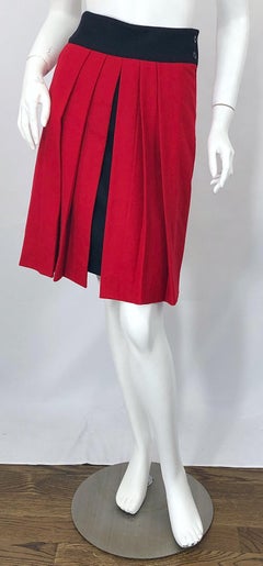 Gianni Versace for Genny Lipstick Red + Black 1980s Vintage 80s Pencil Skirt