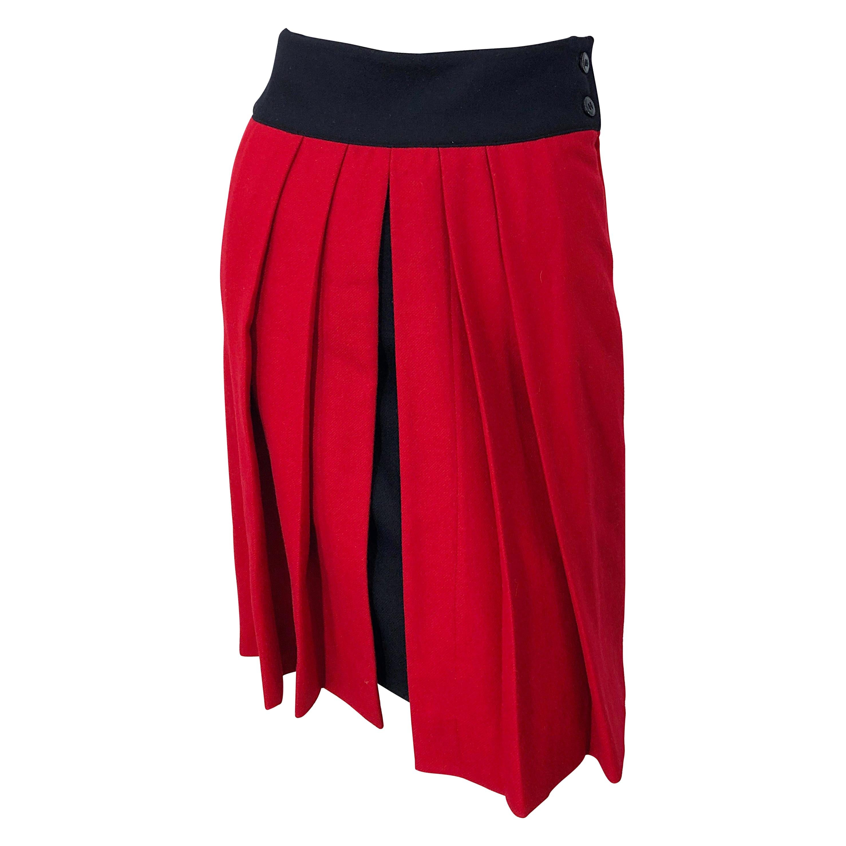 Gianni Versace for Genny Lipstick Red + Black 1980s Vintage 80s Pencil Skirt  For Sale