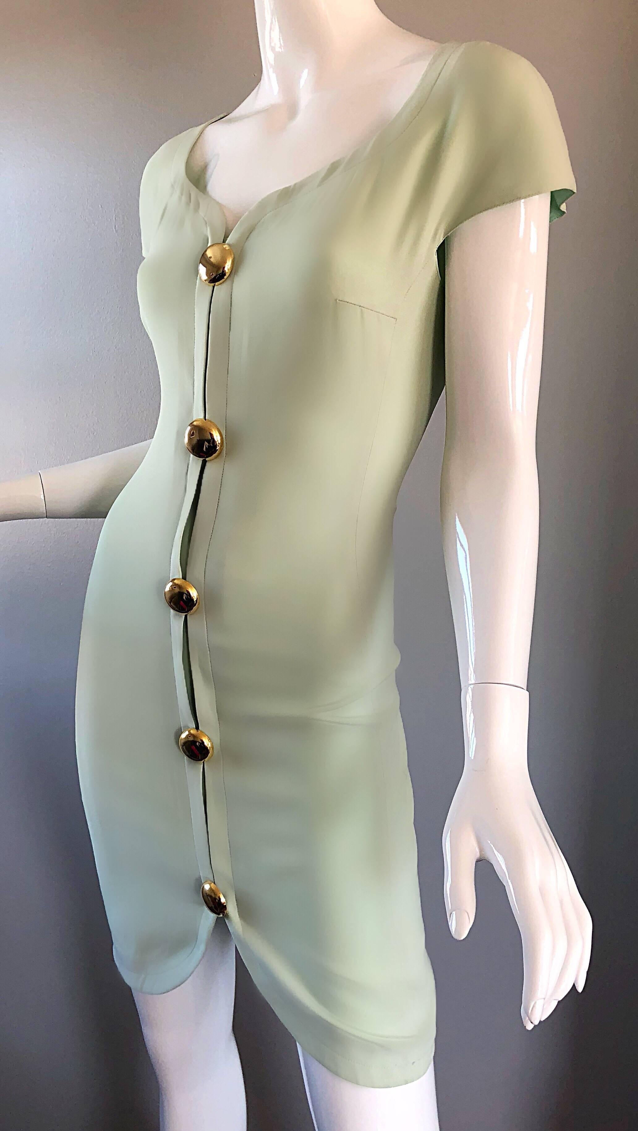Beige Gianni Versace for Genny New 1990s Pale Mint Green Size 6 Bodycon 90s Dress
