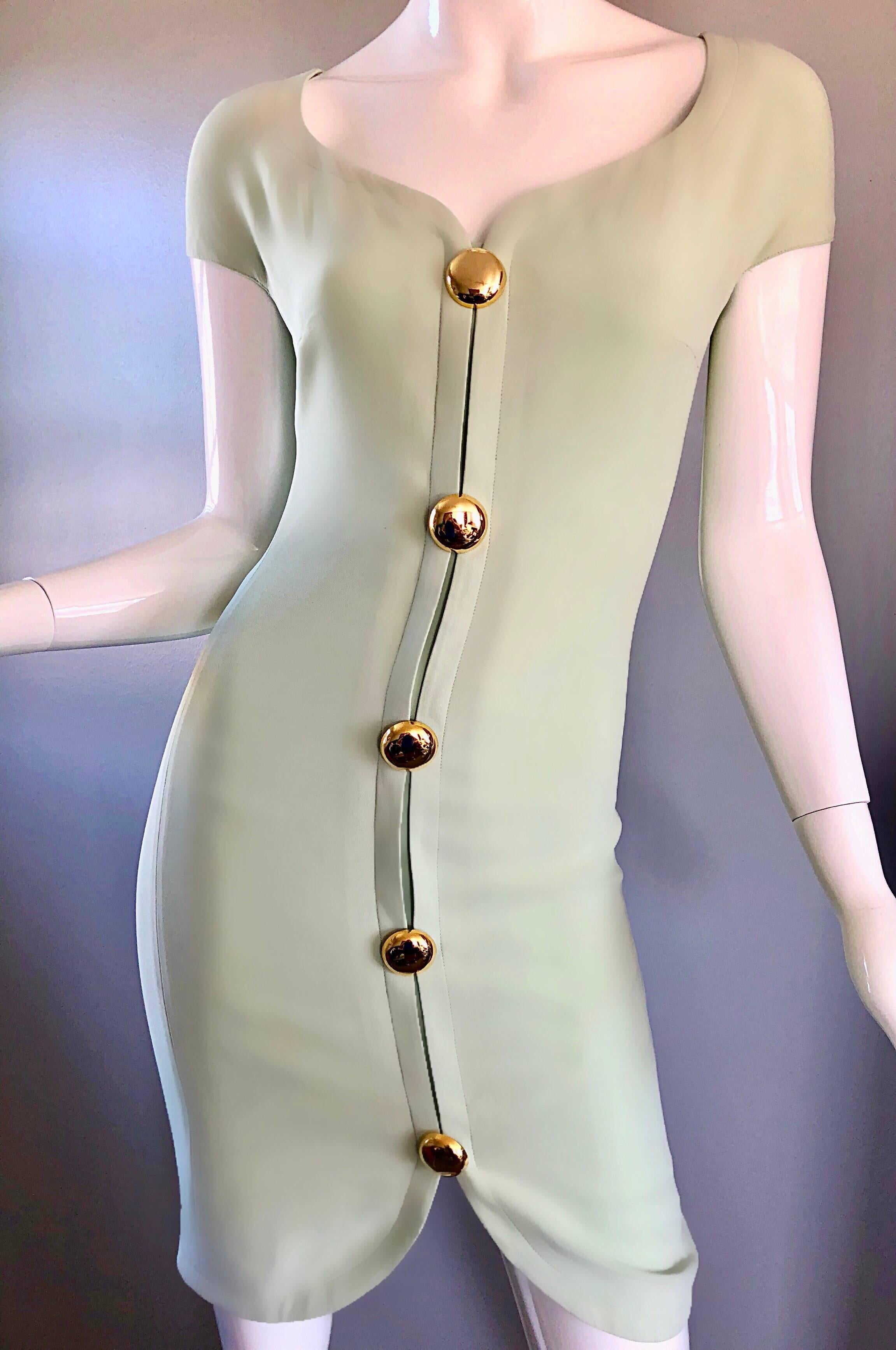 Gianni Versace for Genny New 1990s Pale Mint Green Size 6 Bodycon 90s Dress In New Condition In San Diego, CA