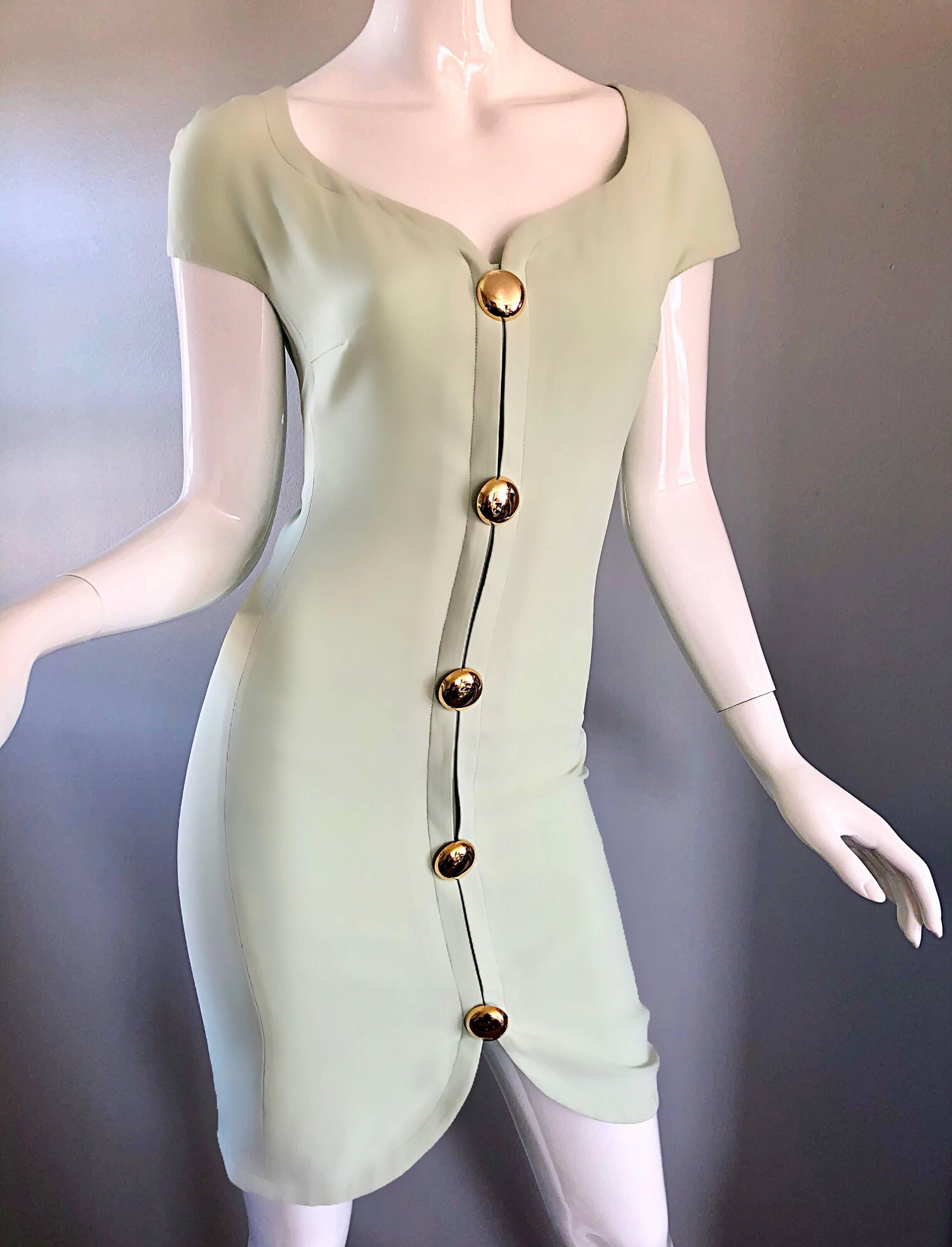 Gianni Versace for Genny New 1990s Pale Mint Green Size 6 Bodycon 90s Dress 1