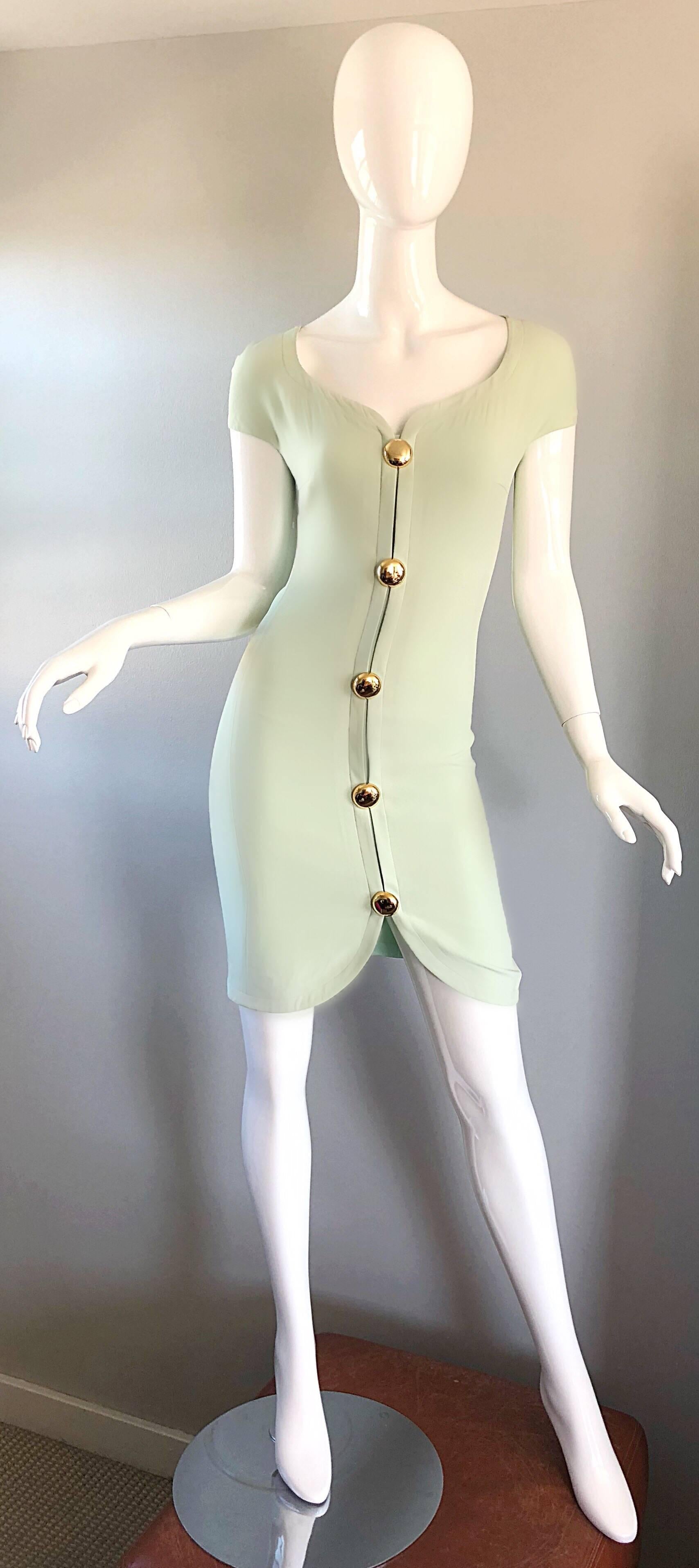 Gianni Versace for Genny New 1990s Pale Mint Green Size 6 Bodycon 90s Dress 2