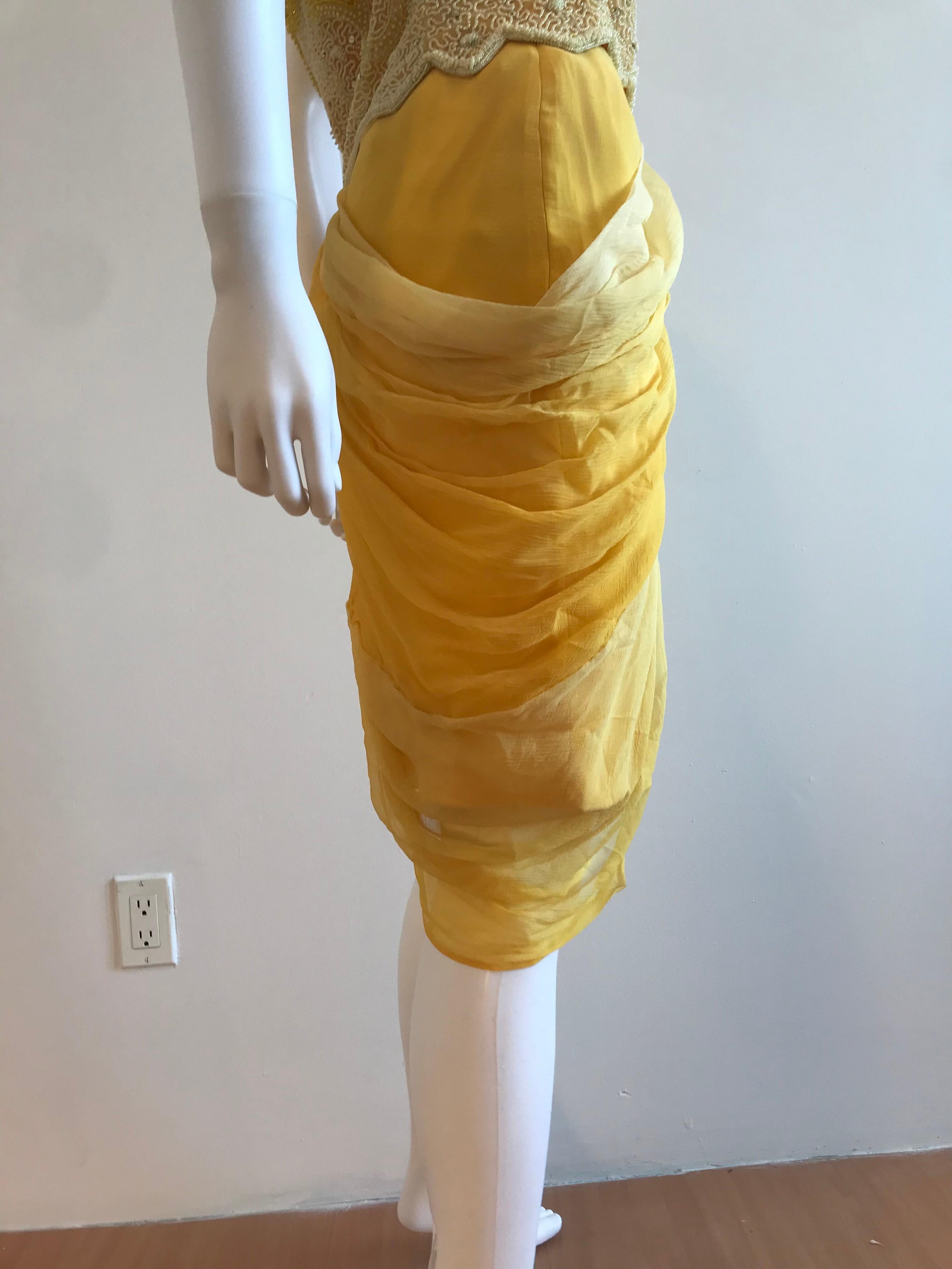 Gianni Versace for Genny Yellow Beaded Jacket and Chiffon Skirt Ensemble For Sale 4