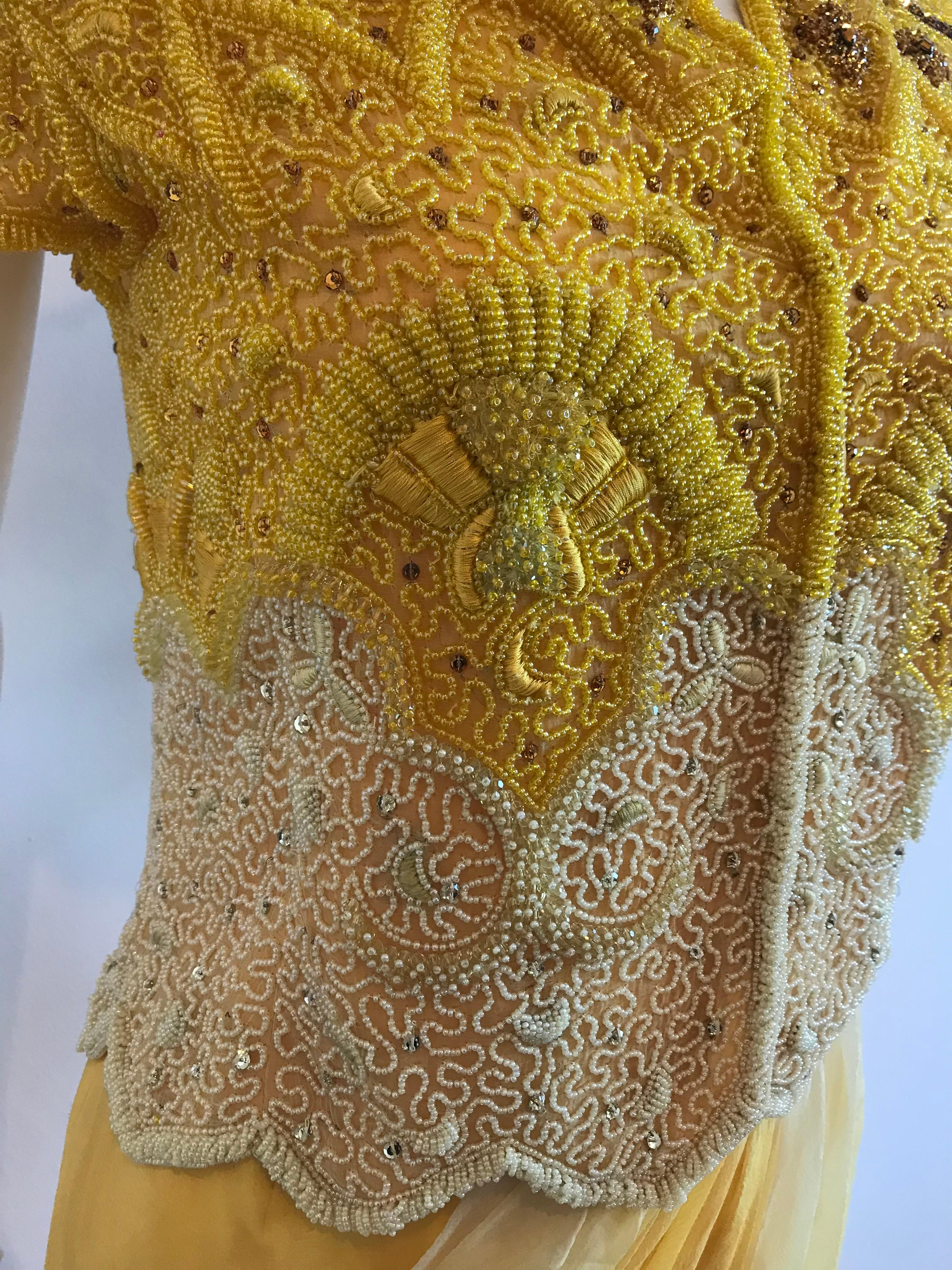 Gianni Versace for Genny Yellow Beaded Jacket and Chiffon Skirt Ensemble In Good Condition For Sale In Brooklyn, NY