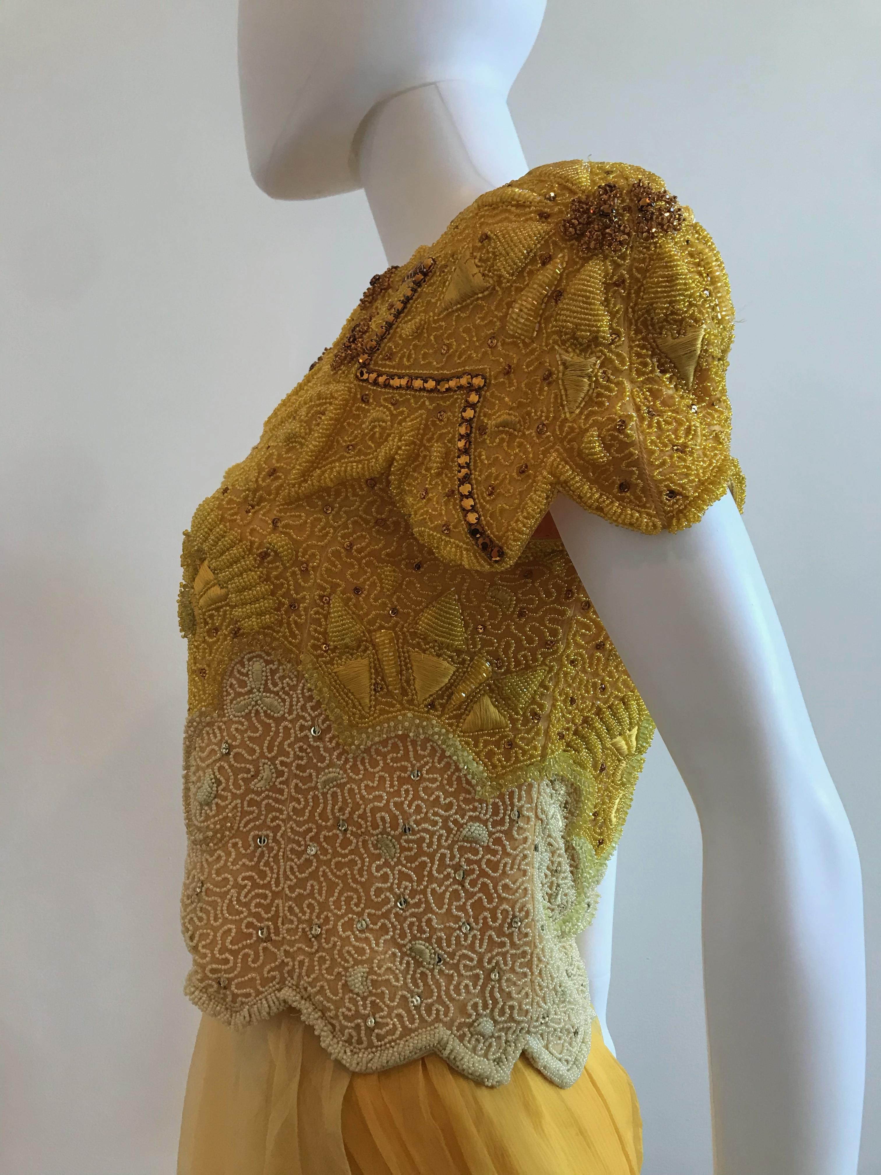 Women's or Men's Gianni Versace for Genny Yellow Beaded Jacket and Chiffon Skirt Ensemble For Sale