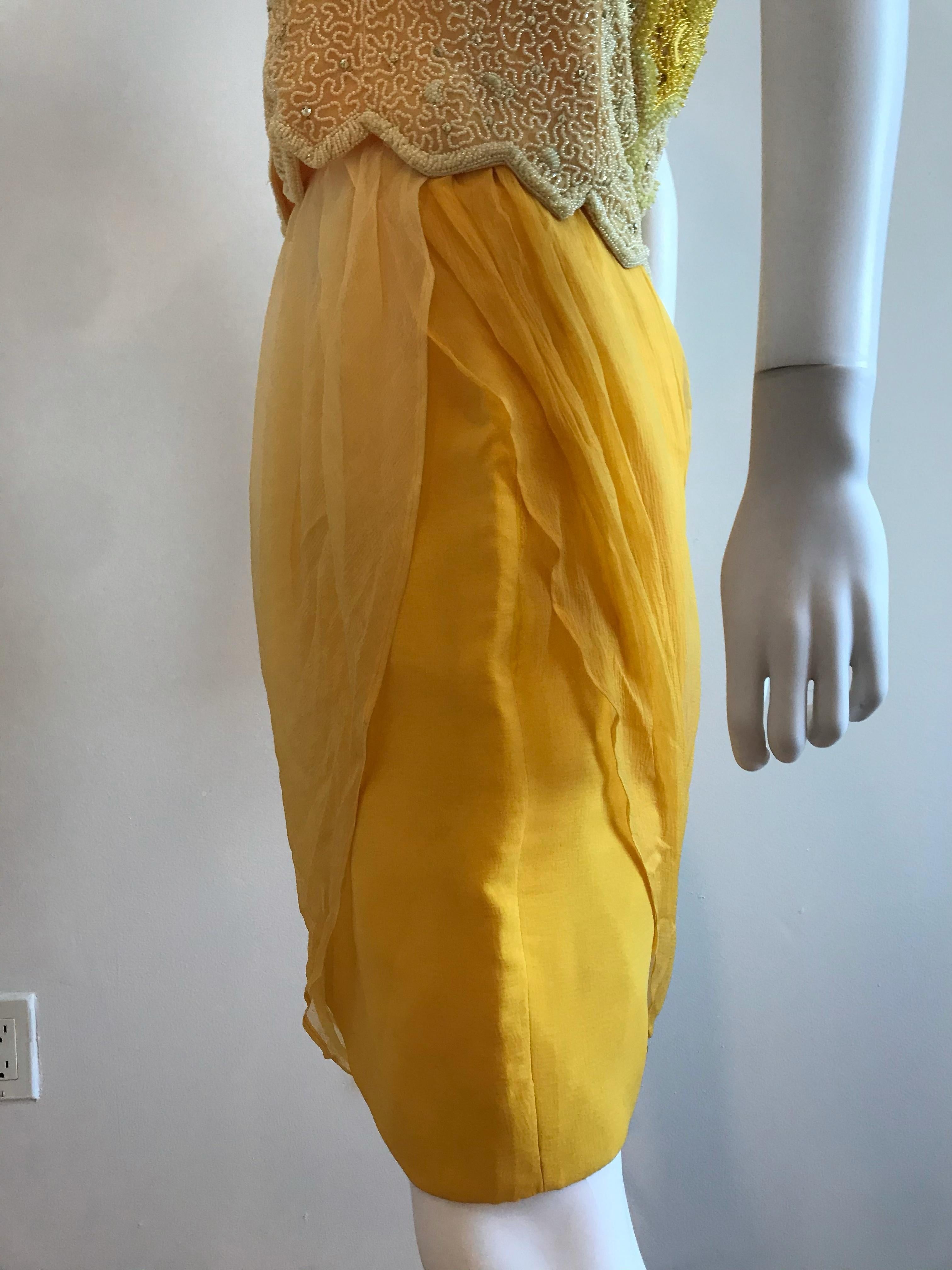 Gianni Versace for Genny Yellow Beaded Jacket and Chiffon Skirt Ensemble For Sale 1