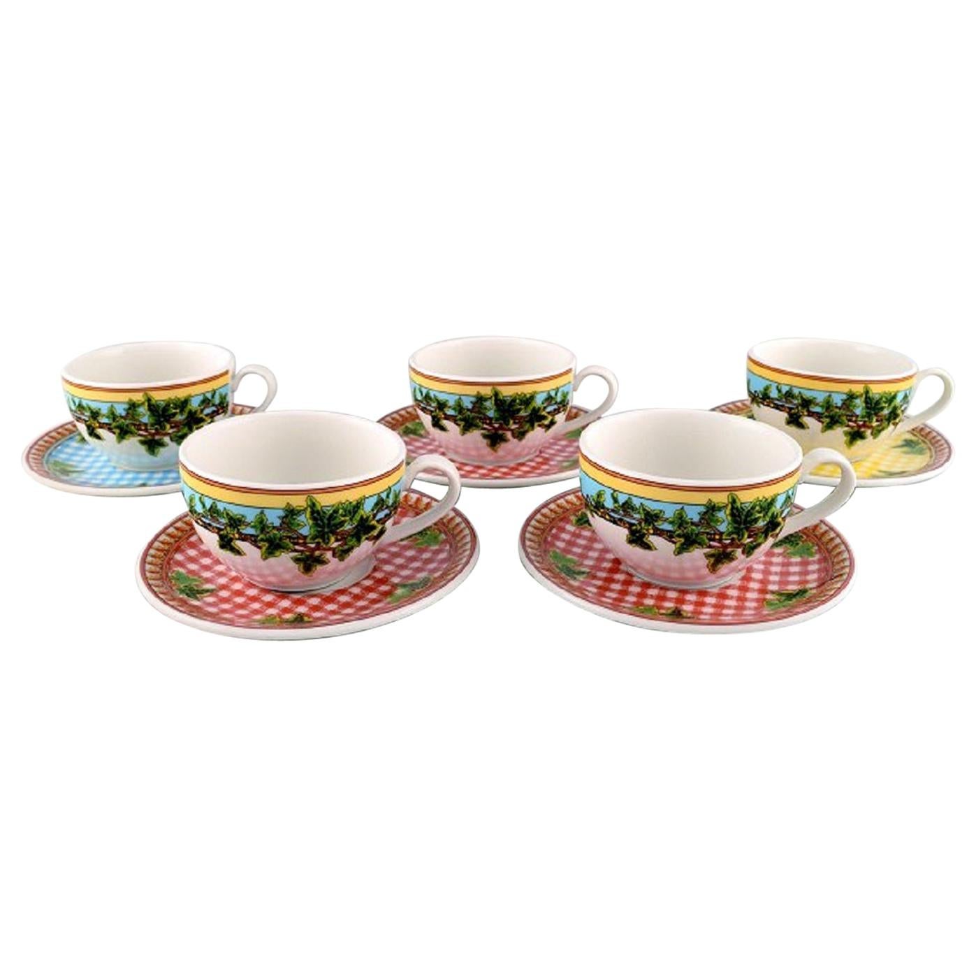 Gianni Versace for Rosenthal, Five Large "Ivy Leaves" Teacups with Saucers For Sale