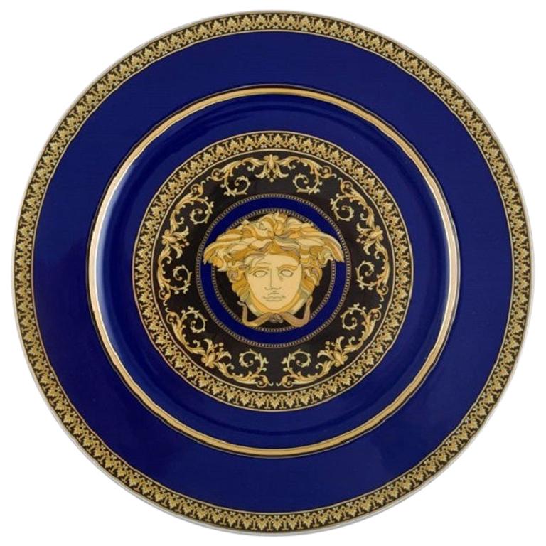 Gianni Versace for Rosenthal. Medusa Blue Plate, Porcelain with Gold Decoration