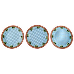 Gianni Versace for Rosenthal, Three "Blue Ivy Leaves" Plates, Late 20th Century