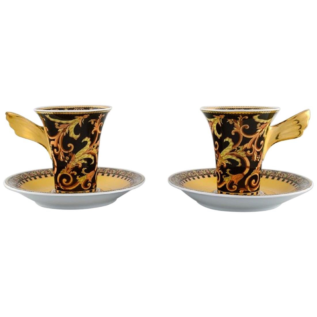 Gianni Versace for Rosenthal, Two Barocco Coffee Cups with Saucers in Porcelain