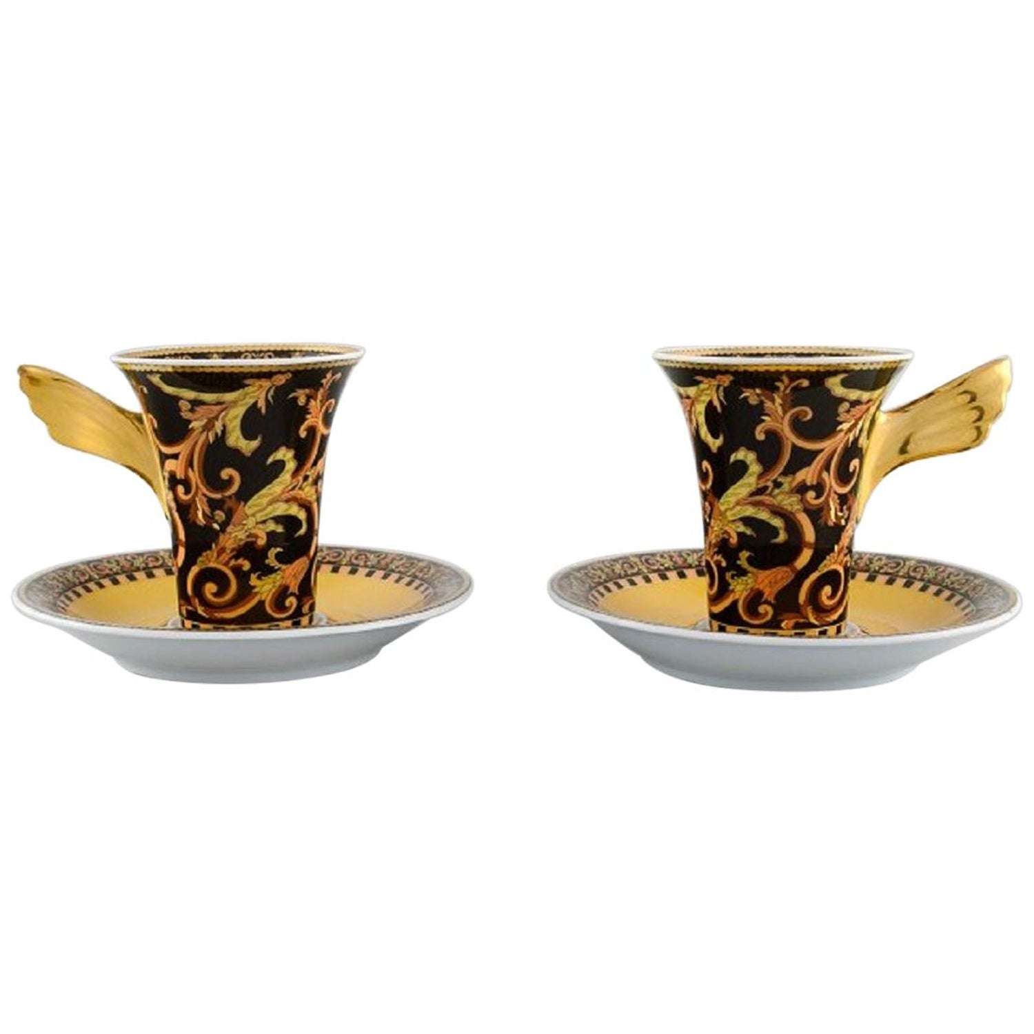 Mentor Walter Cunningham zweer Gianni Versace for Rosenthal, Two Barocco Coffee Cups with Saucers in  Porcelain at 1stDibs