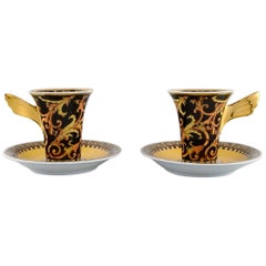 Gianni Versace for Rosenthal, Two Barocco Coffee Cups with Saucers in Porcelain