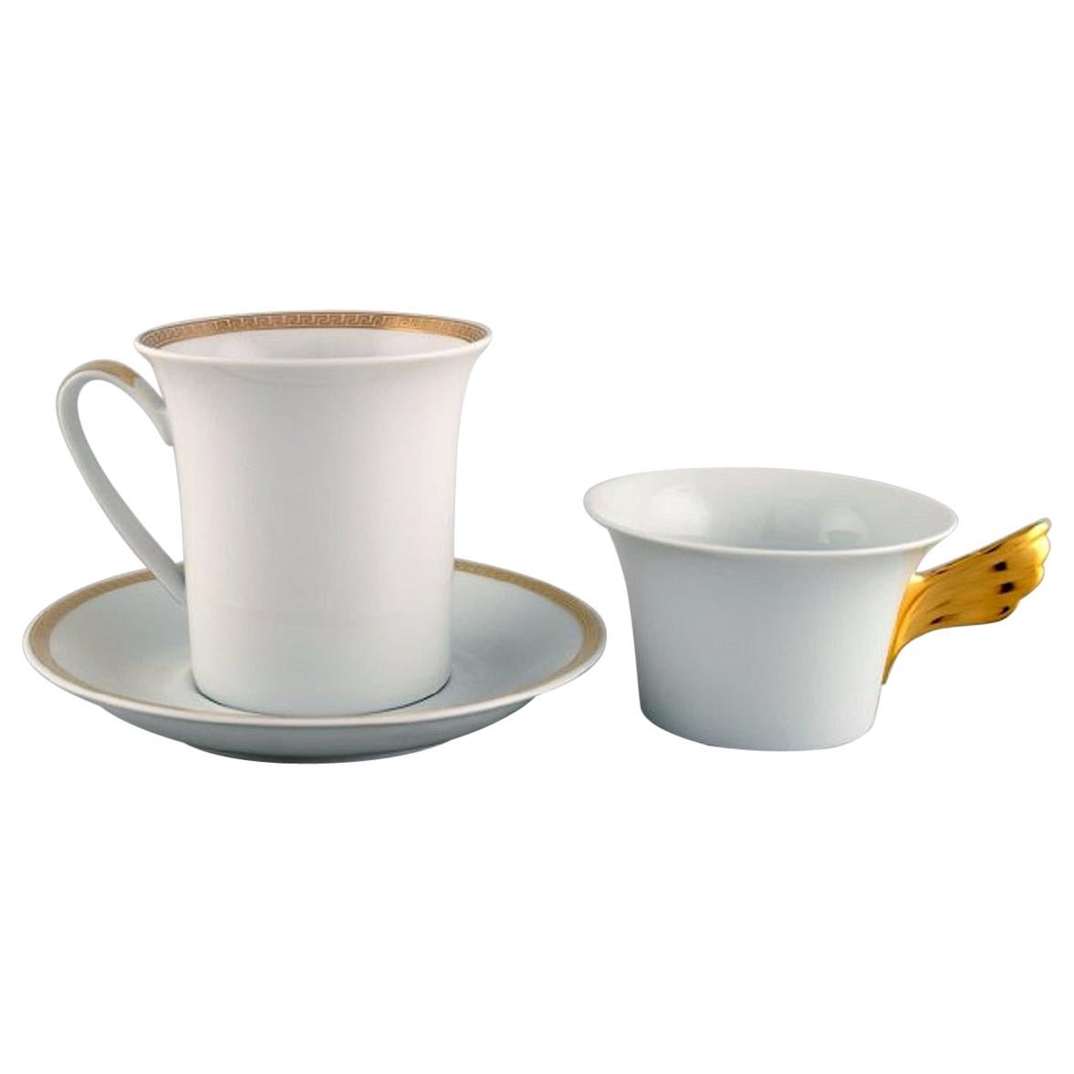 Gianni Versace for Rosenthal, Two Cups in White Porcelain with Gold Decoration