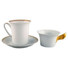 Retro Gianni Versace for Rosenthal, Two Cups in White Porcelain with Gold Decoration