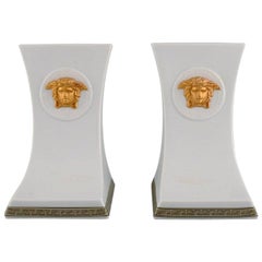 Retro Gianni Versace for Rosenthal, Two Gorgona Bookends in White Porcelain