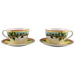 Gianni Versace for Rosenthal, Two "Ivy Leaves Passion" Cups with Saucers