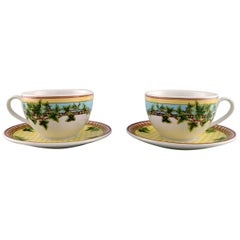 Used Gianni Versace for Rosenthal, Two "Ivy Leaves Passion" Cups with Saucers