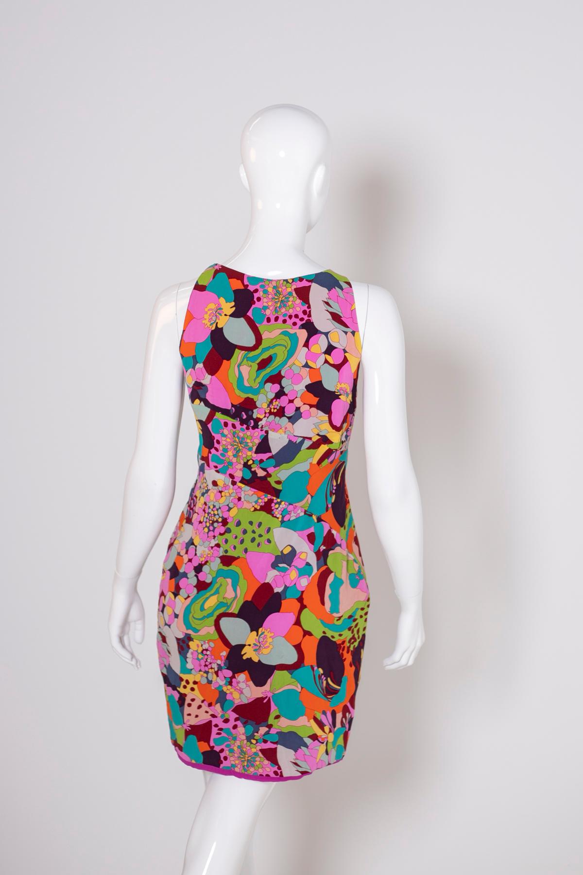 Gianni Versace Fuchsia Floral One Shoulder Dress For Sale 2