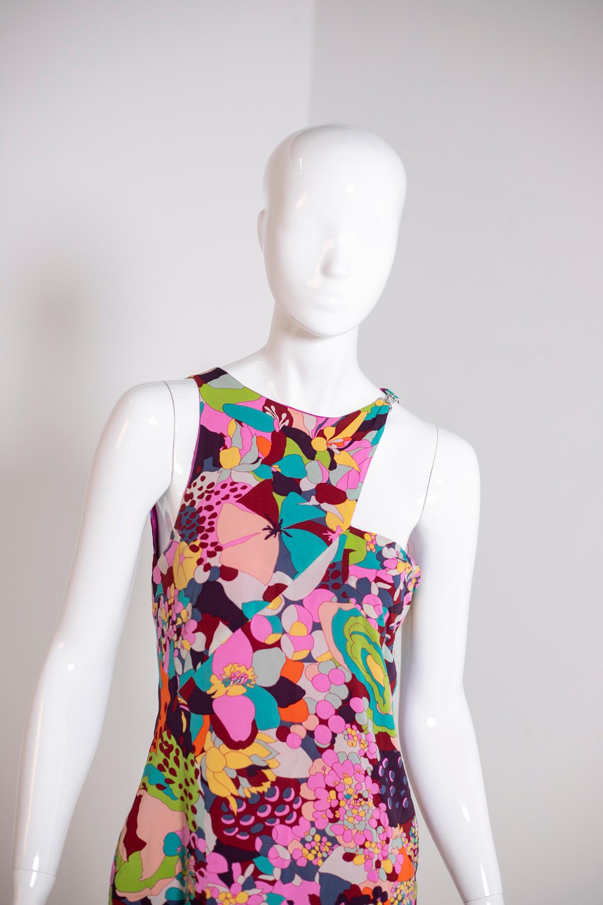 Women's Gianni Versace Fuchsia Floral One Shoulder Dress For Sale