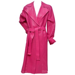 GIANNI VERSACE  Fucsia Buttery Soft Leather Lasercut Trench Coat 