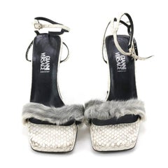 Gianni Versace Fur and Water Snake Leather Heel Sandals