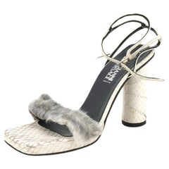 Gianni Versace Fur and Water Snake Leather Heel Sandals