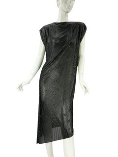 Gianni Versace FW 1983 Oroton Metal Mesh Red Crystals Black Asymmetrical Dress M