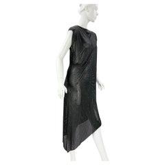 Gianni Versace FW 1983 Oroton Metal Mesh Red Crystals Black Asymmetrical Dress M