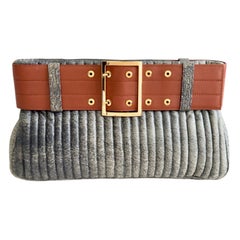 GIANNI VERSACE FW 2001 Demin Style Distressed Leather Clutch Bag & Boots Set