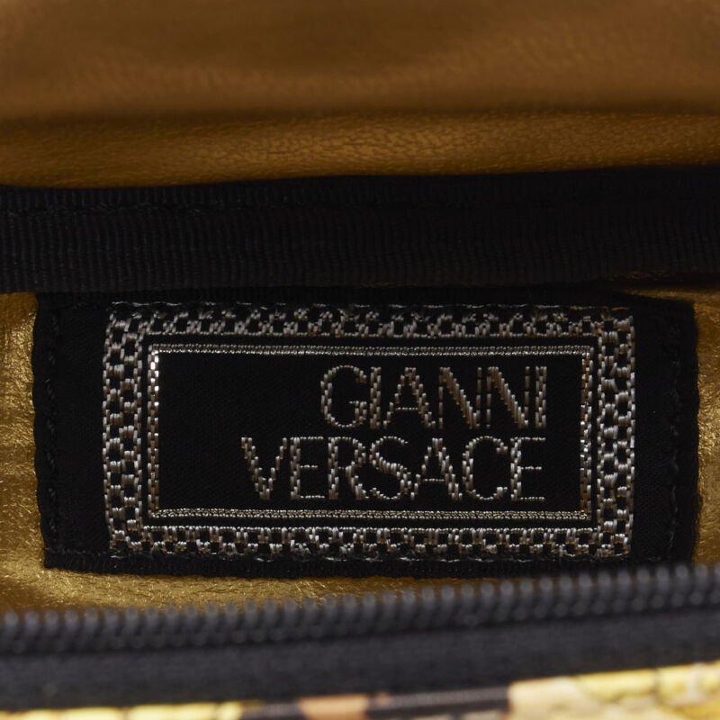 GIANNI VERSACE gold barocco baroque leopard print leather top handle micro bag For Sale 6