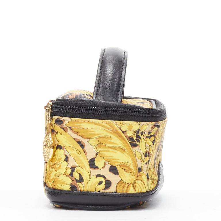 GIANNI VERSACE gold barocco baroque leopard print leather top handle ...