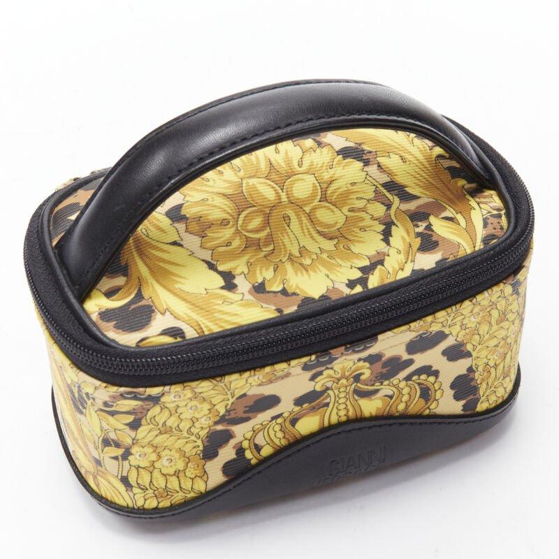 GIANNI VERSACE gold barocco baroque leopard print leather top handle micro bag For Sale 3