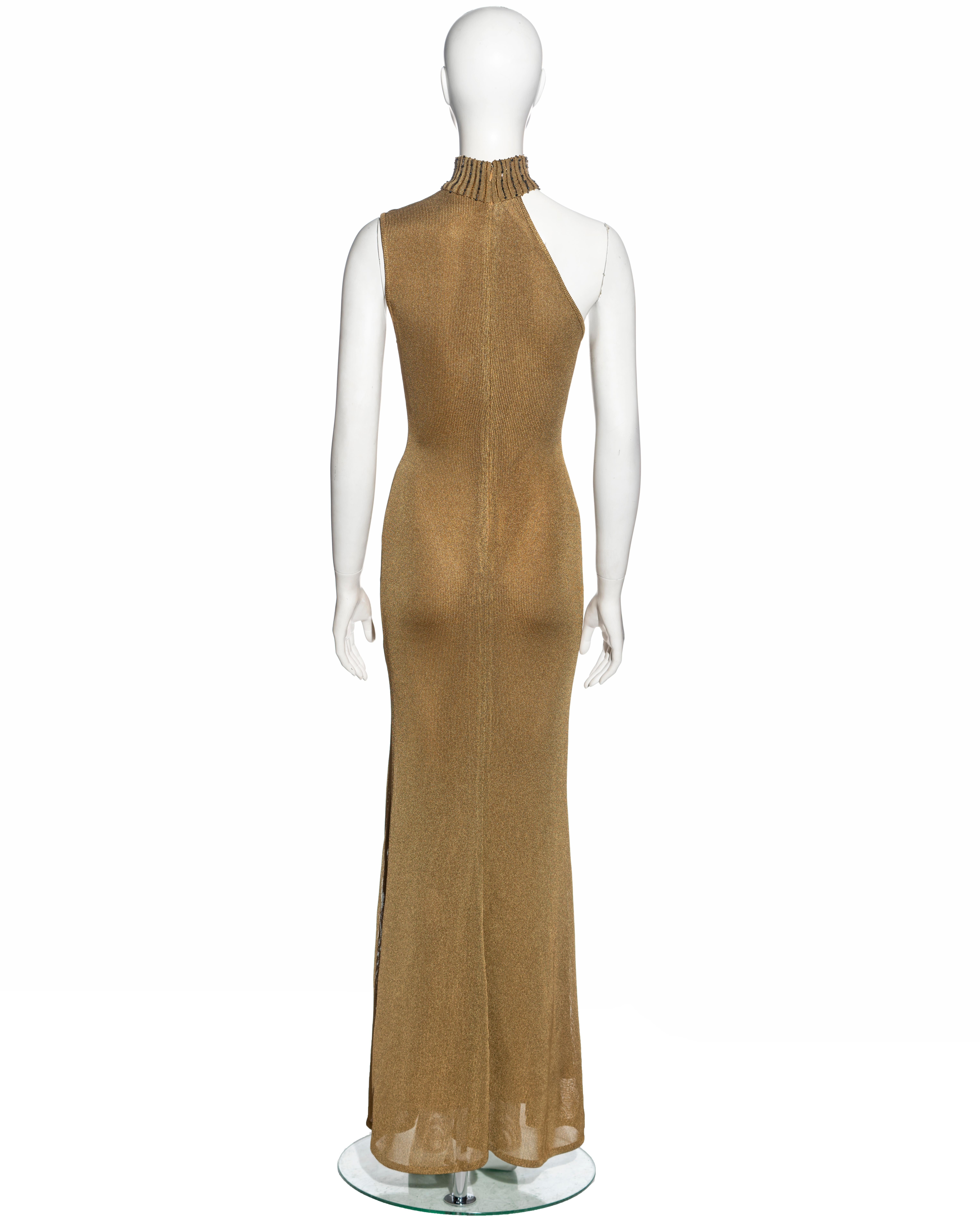 Gianni Versace gold knitted asymmetric evening dress, fw 1996 For Sale 6
