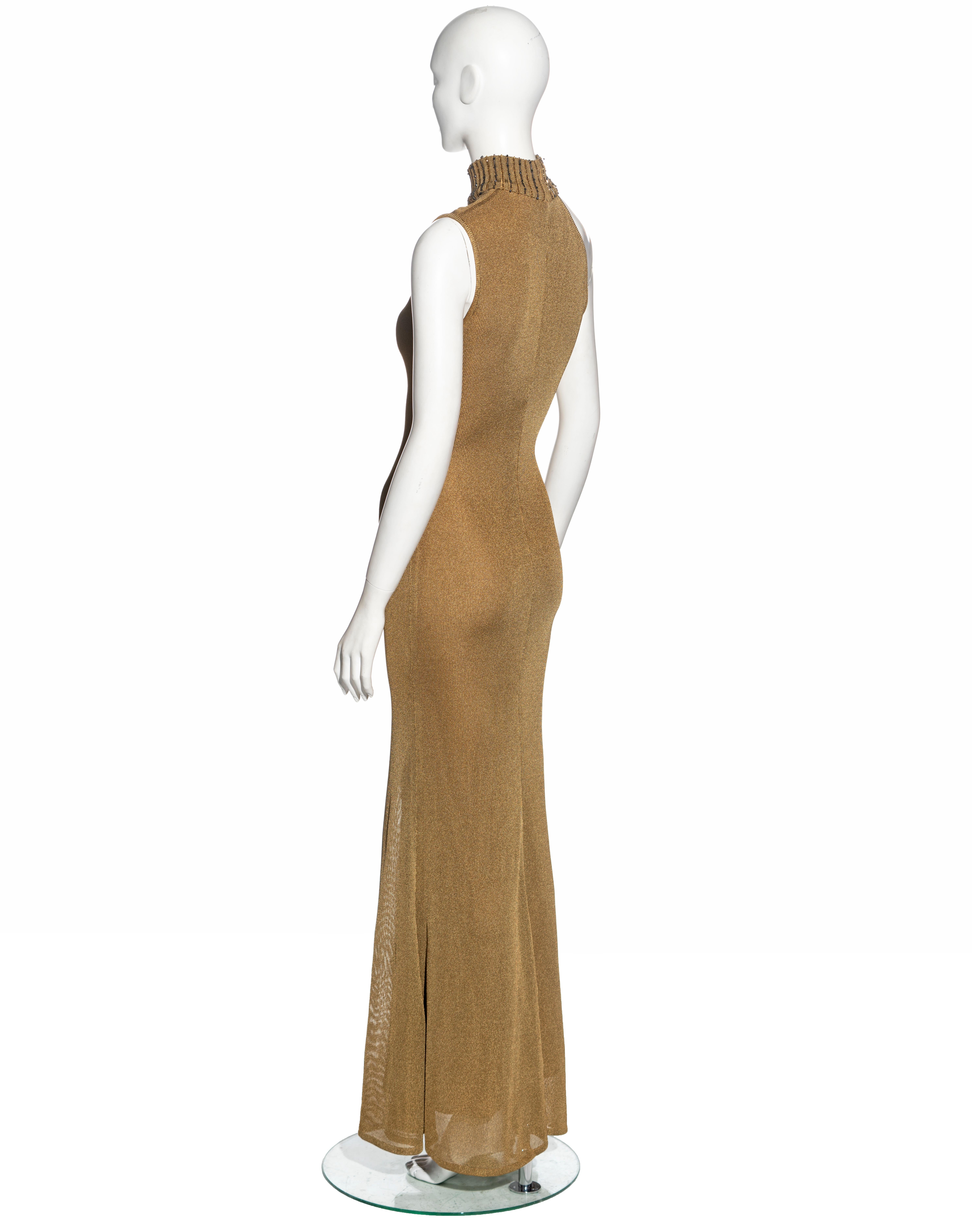 Gianni Versace gold knitted asymmetric evening dress, fw 1996 For Sale 7