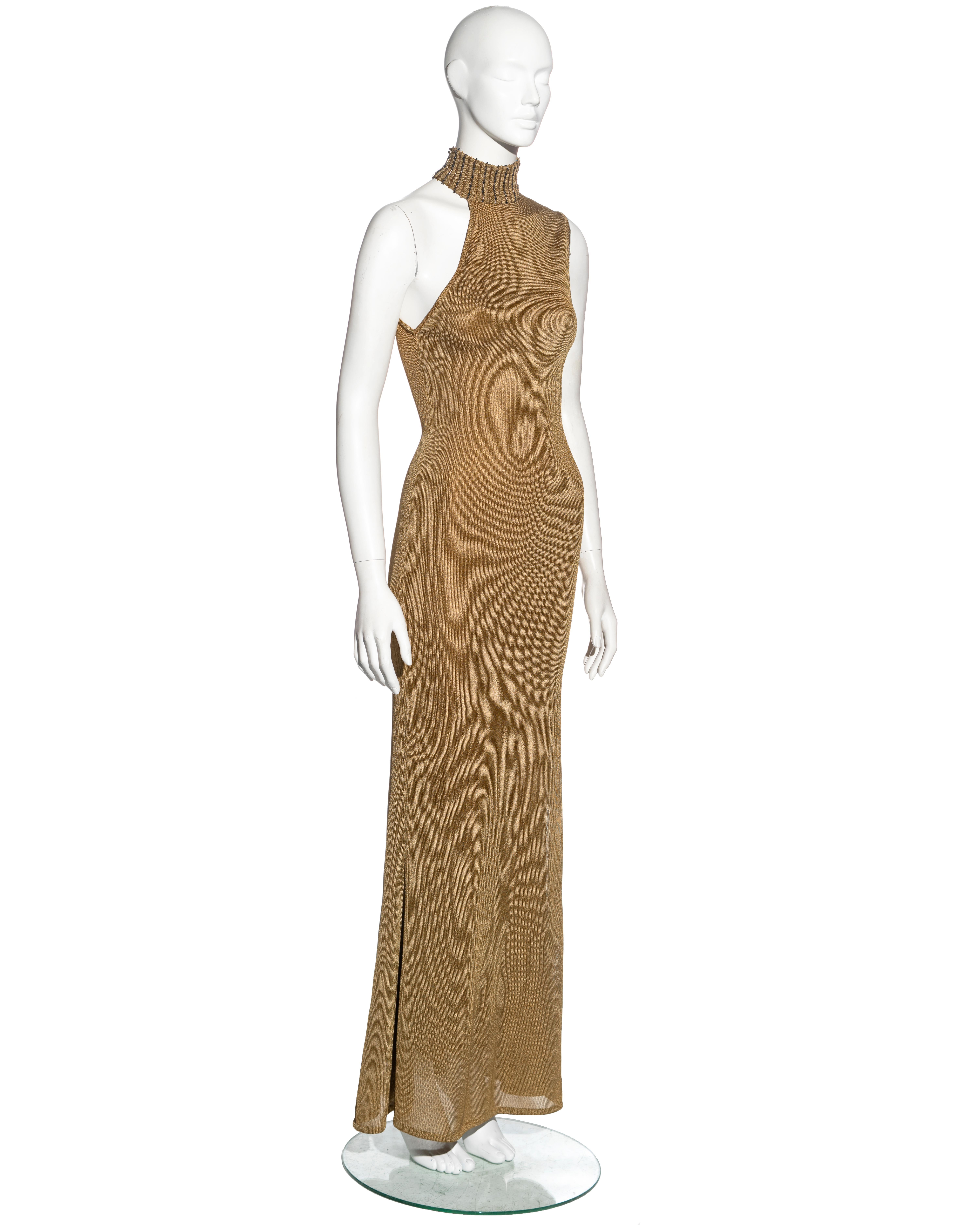Gianni Versace gold knitted asymmetric evening dress, fw 1996 For Sale 3
