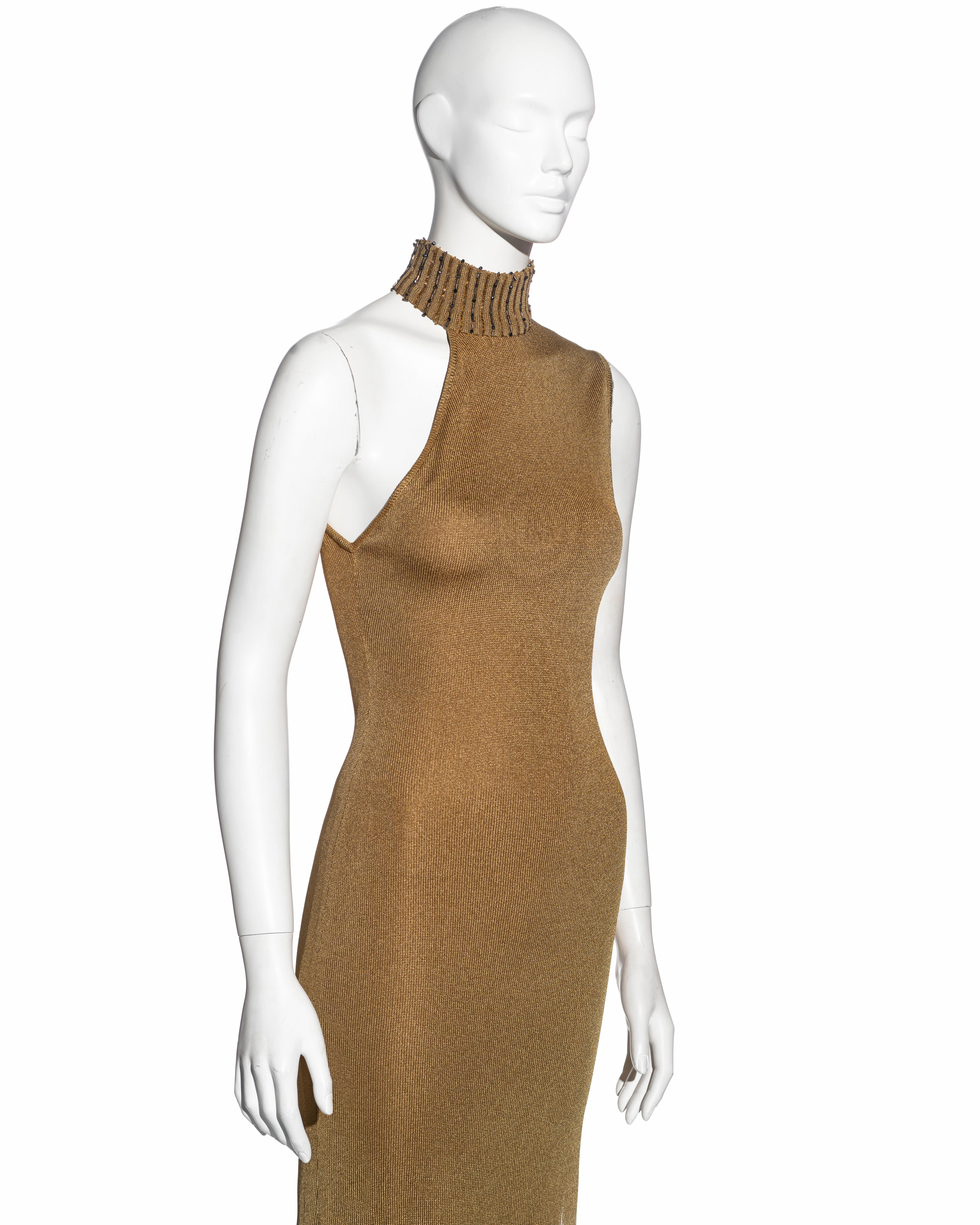 Gianni Versace gold knitted asymmetric evening dress, fw 1996 For Sale 4