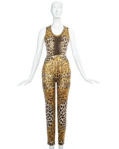 Gianni Versace gold leopard printed bodysuit and pants, ss 1992
