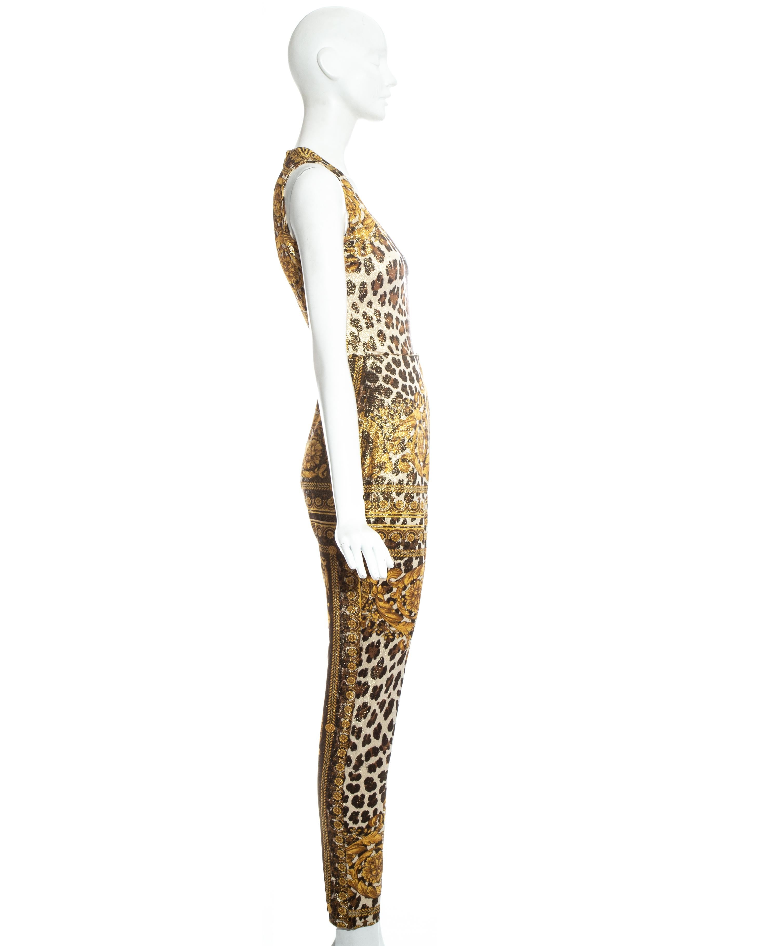Gianni Versace gold leopard printed bodysuit and pants, ss 1992 For Sale 2