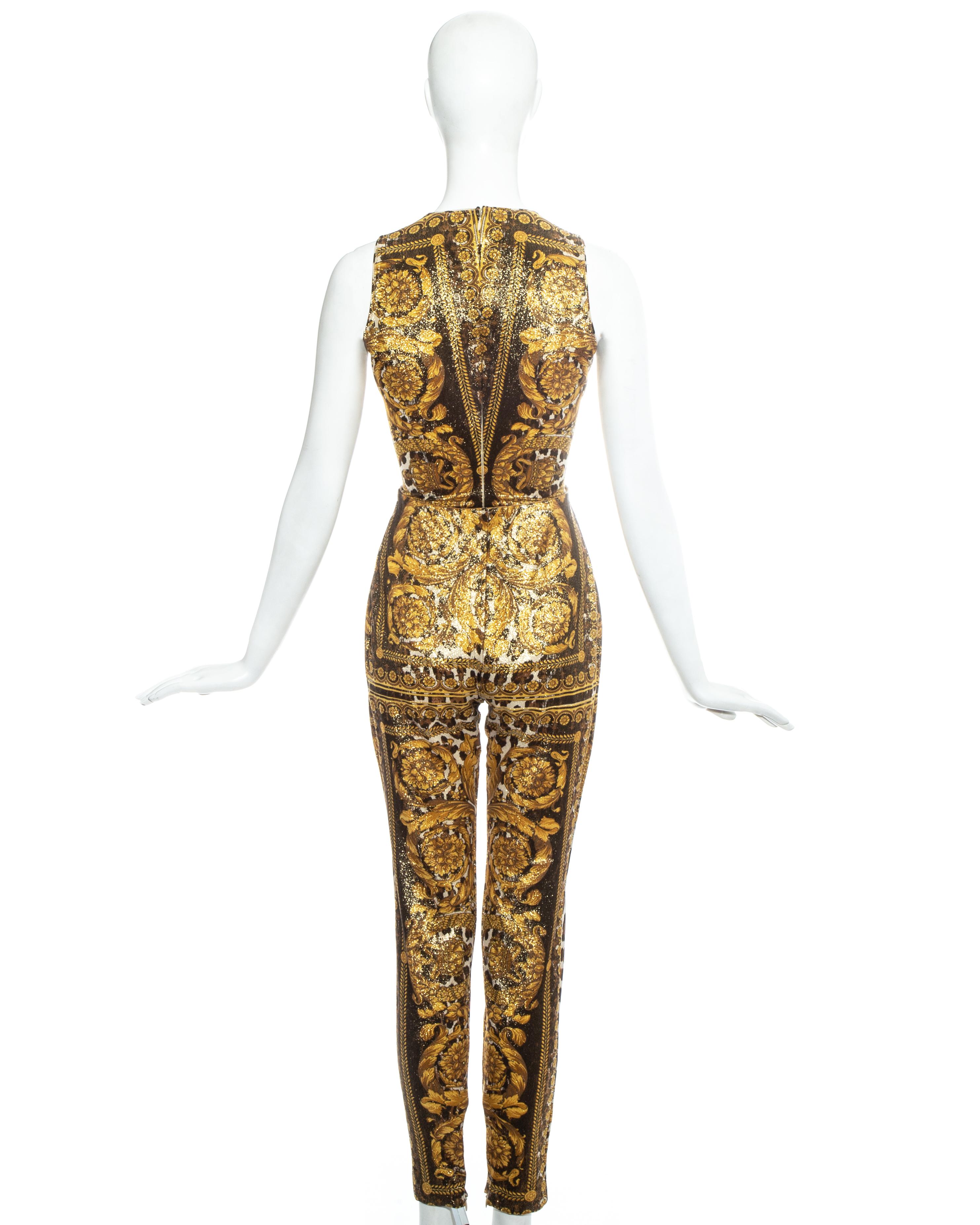 Gianni Versace gold leopard printed bodysuit and pants, ss 1992 For Sale 3