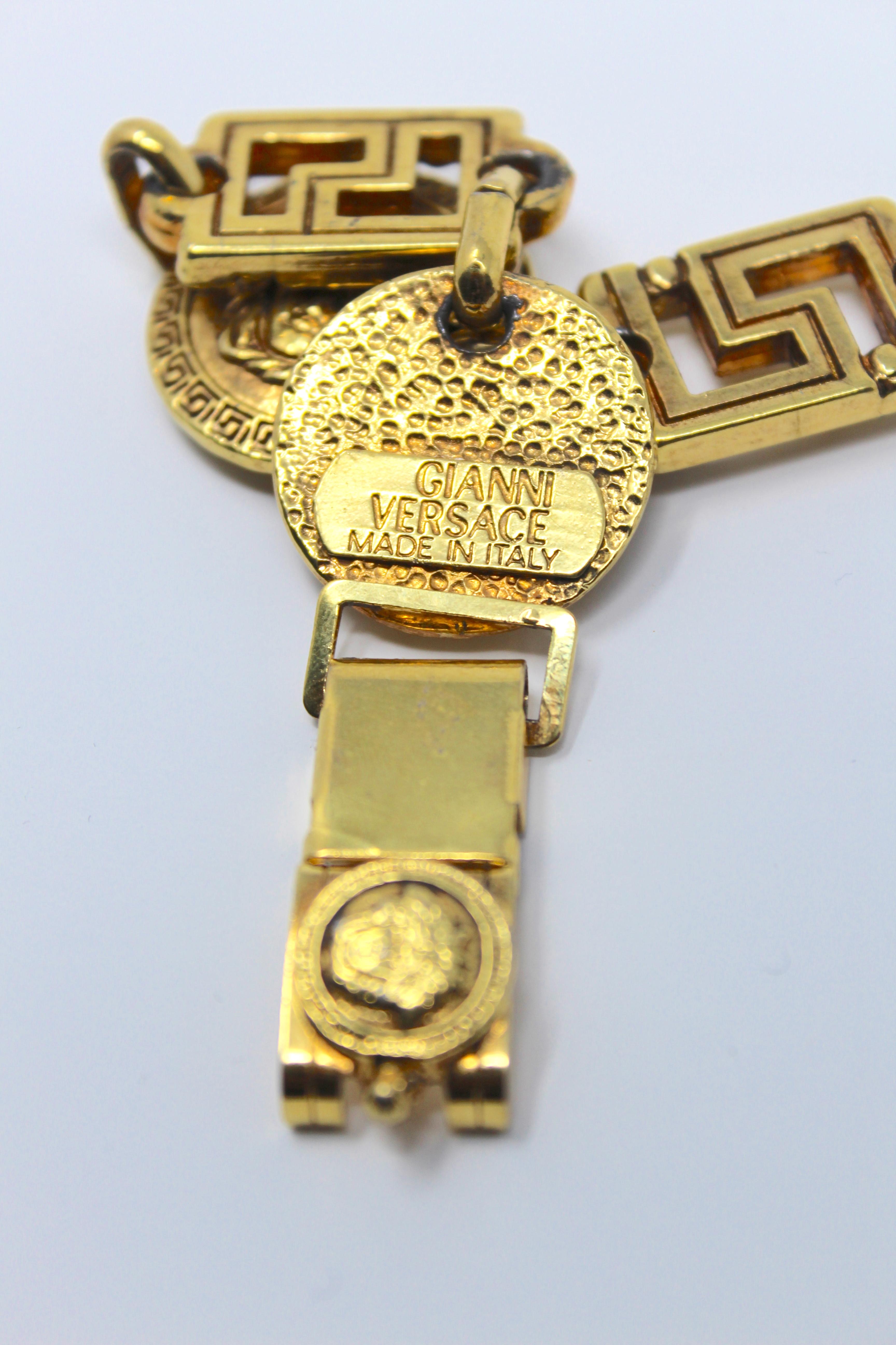 Brown Gianni Versace Gold Medusa & Greek Key Choker, c. 90's  For Sale