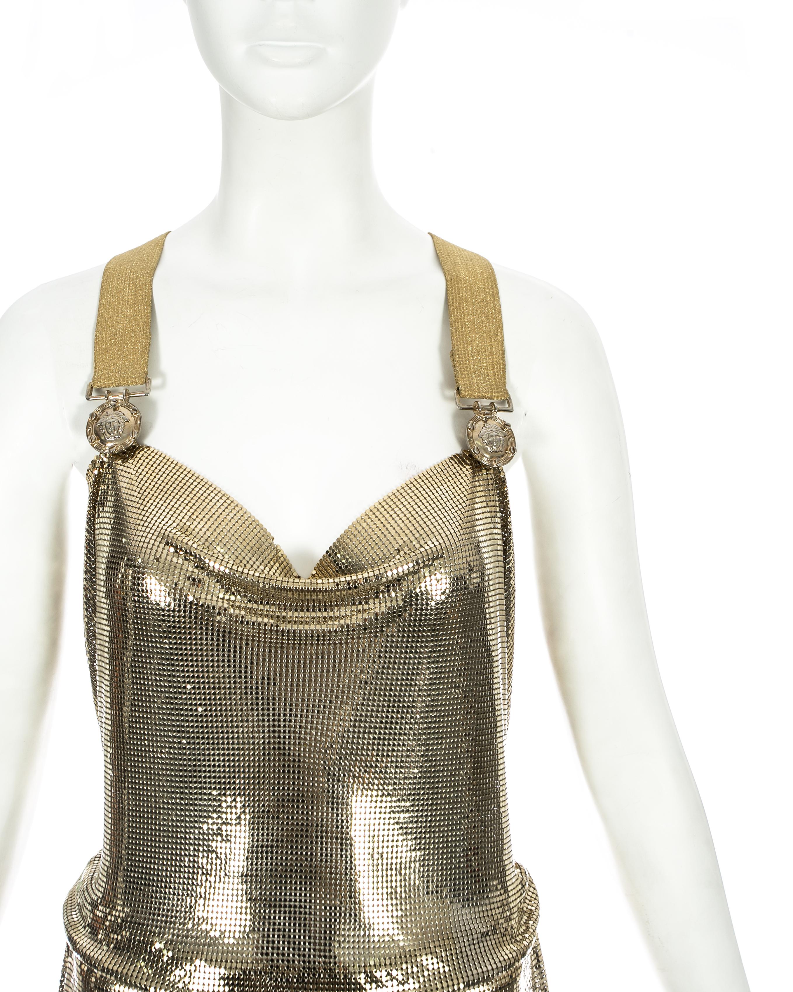 Gray Gianni Versace gold metal mesh chainmail evening dress, fw 1994 For Sale